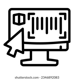 Monitor with barcode reader line icon, logistic and delivery service symbol, warehouse registry vector sign on white background, computer code scanner quality emblem icon outline.