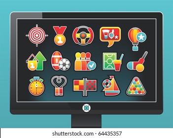 monitor with a beautiful sports icons