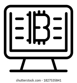 Icono de monitor de bitcoin. Icono de vector de bitcoin del monitor de esquema para diseño web aislado en fondo blanco