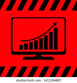 Monitor and black up arrow on red background, vector illustration for design.