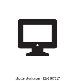 Monitor - black icon on white background vector illustration for website, mobile application, presentation, infographic. Computer display concept sign. Screen symbol. Video movie insignia.