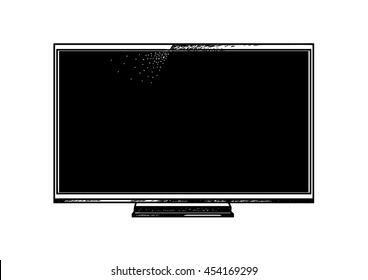Monitor with a black screen isolated on white background. Vector illustration with hand drawn elements.