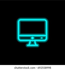 Monitor blue glowing neon ui ux icon. Glowing sign logo vector
