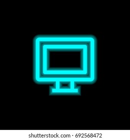Monitor blue glowing neon ui ux icon. Glowing sign logo vector