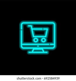 Monitor blue glowing neon ui ux icon. Glowing sign logo vector