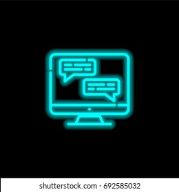Monitor blue glowing neon ui ux icon. Glowing sign logo vector