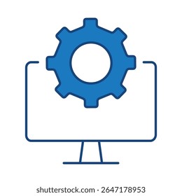 Monitor Blue Line Editable Stroke Icon. PC, Computer Functions, Settings, Technology, Security, Shopping, Wallet, Marketing, Promotion, Communication Vector Illustration.