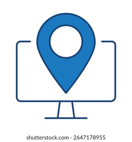 Monitor Blue Line Editable Stroke Icon. PC, Computer Functions, Settings, Technology, Security, Shopping, Wallet, Marketing, Promotion, Communication Vector Illustration.