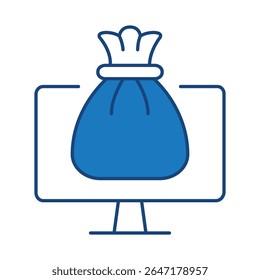 Monitor Blue Line Editable Stroke Icon. PC, Computer Functions, Settings, Technology, Security, Shopping, Wallet, Marketing, Promotion, Communication Vector Illustration.