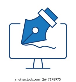 Monitor Blue Line Editable Stroke Icon. PC, Computer Functions, Settings, Technology, Security, Shopping, Wallet, Marketing, Promotion, Communication Vector Illustration.