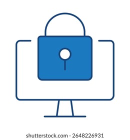 Icono de trazo editable de línea azul del monitor. PC, funciones de la computadora, Configuraciones, Tecnología, seguridad, compras, cartera, marketing, promoción, Ilustración vectorial de comunicación.