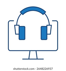Monitor Blue Line Editable Stroke Icon. PC, Computer Functions, Settings, Technology, Security, Shopping, Wallet, Marketing, Promotion, Communication Vector Illustration.