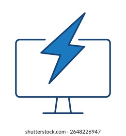 Monitor Blue Line Editable Stroke Icon. PC, Computer Functions, Settings, Technology, Security, Shopping, Wallet, Marketing, Promotion, Communication Vector Illustration.
