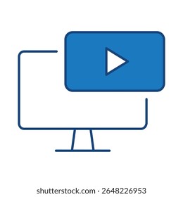 Monitor Blue Line Editable Stroke Icon. PC, Computer Functions, Settings, Technology, Security, Shopping, Wallet, Marketing, Promotion, Communication Vector Illustration.