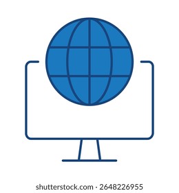 Monitor Blue Line Editable Stroke Icon. PC, Computer Functions, Settings, Technology, Security, Shopping, Wallet, Marketing, Promotion, Communication Vector Illustration.
