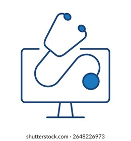 Ícone De Traçado Editável De Linha Azul Do Monitor. PC, Funções do computador, Configurações, Tecnologia, Segurança, Compras, Carteira, Marketing, Promoção, Ilustração de vetor de comunicação.