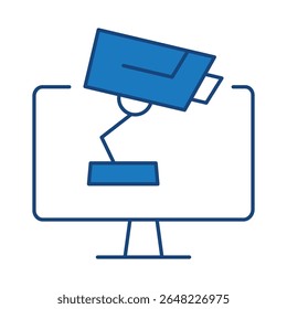 Monitor Blue Line Editable Stroke Icon. PC, Computer Functions, Settings, Technology, Security, Shopping, Wallet, Marketing, Promotion, Communication Vector Illustration.