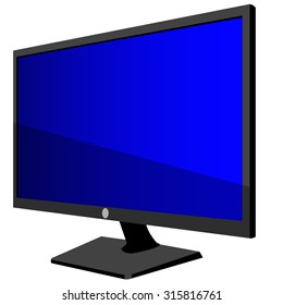 monitor with blue screen on white background
