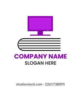Monitor Book Logo Design Concept With Book and Monitor Icon Template