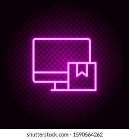 monitor, box, delivery neon icon. Pink neon vector icon