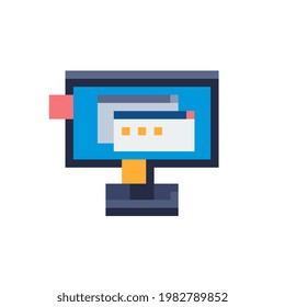 Monitor and  browser window flat style icon. Pixel art. Computer, display, ps. 8-bit sprite. Isolated vector illustration.  Element design for mobile app, web, sticker, logo.