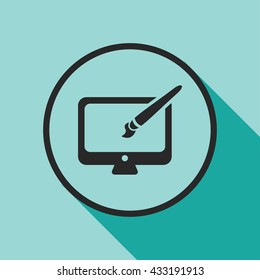 monitor and brush icon. monitor and brush vector illustration 