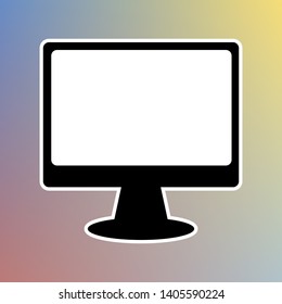 Monitor with brush sign. Black icon in white shell at pastel color background. Illustration.