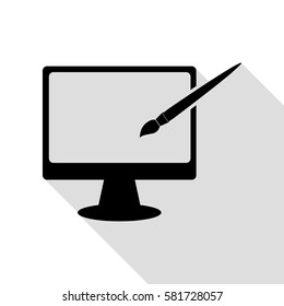 Monitor with brush sign. Black icon with flat style shadow path.