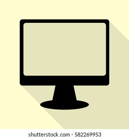 Monitor with brush sign. Black icon with flat style shadow path on cream background.