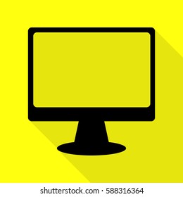Monitor with brush sign. Black icon with flat style shadow path on yellow background.