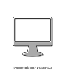 Monitor with brush sign. Black line icon with gray shifted flat filled icon on white background. Illustration.