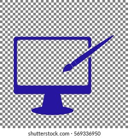 Monitor with brush sign. Blue icon on transparent background.