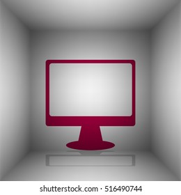 Monitor with brush sign. Bordo icon with shadow in the room.