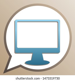 Monitor with brush sign. Bright cerulean icon in white speech balloon at pale taupe background. Illustration.