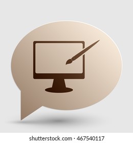 Monitor with brush sign. Brown gradient icon on bubble with shadow.