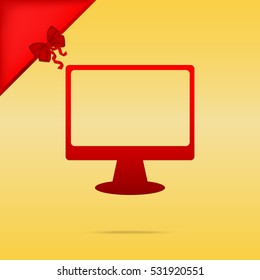 Monitor with brush sign. Cristmas design red icon on gold background.