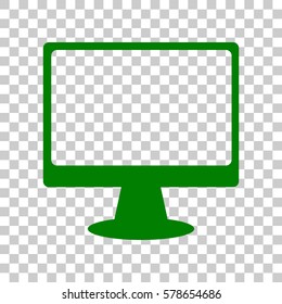 Monitor with brush sign. Dark green icon on transparent background.