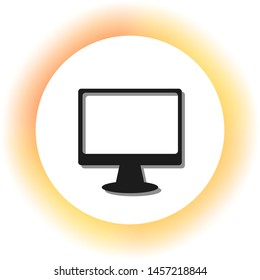 Monitor with brush sign. Dark icon with shadow on the glowing circle button. Illustration.