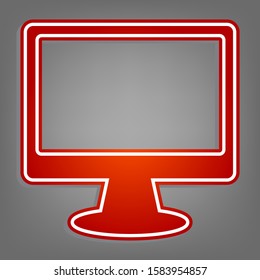 Monitor with brush sign. Flat red icon with linear white icon with gray shadow at grayish background. Illustration.