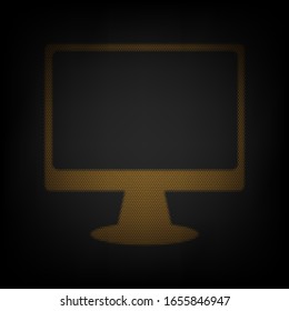 Monitor con signo de pincel. Icono de la rejilla de una pequeña bombilla naranja en la oscuridad. Ilustración.