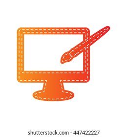 Monitor with brush sign. Orange applique isolated.