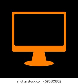 Monitor with brush sign. Orange icon on black background.