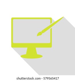 Monitor with brush sign. Pear icon with flat style shadow path.