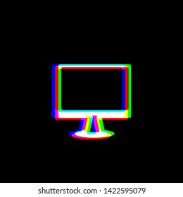 Monitor with brush sign. Red, green and blue unfocused contour icon at black background. Illustration.