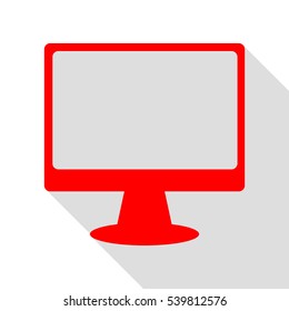 Monitor with brush sign. Red icon with flat style shadow path.