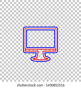 Monitor with brush sign. Red, white and contour icon at transparent background. Illustration.