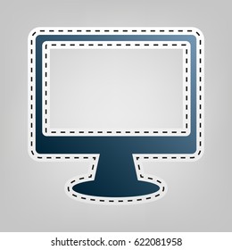Monitor with brush sign. Vector. Blue icon with outline for cutting out at gray background.