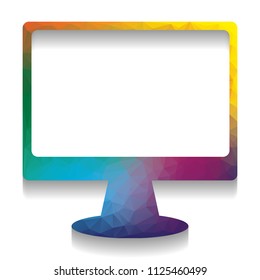 Monitor with brush sign. Vector. Colorful icon with bright texture of mosaic with soft shadow on white background. Isolated.