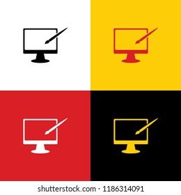 Monitor with brush sign. Vector. Icons of german flag on corresponding colors as background.