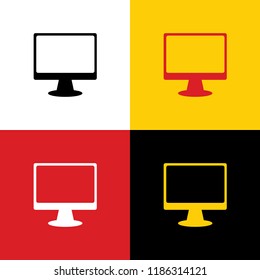 Monitor with brush sign. Vector. Icons of german flag on corresponding colors as background.